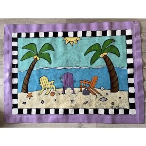 Hand Painted Rug Art Floorcloth Tropical Palm Trees 48 X‎ 34 Beach